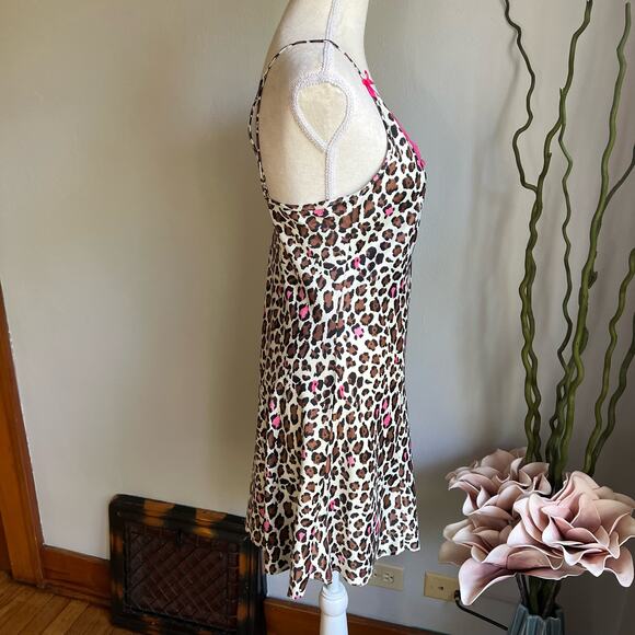 Kathryn Satin Cheetah Print Slip Dress Women’s Size Medium Vintage 90s Pink Lace - Picture 4 of 6